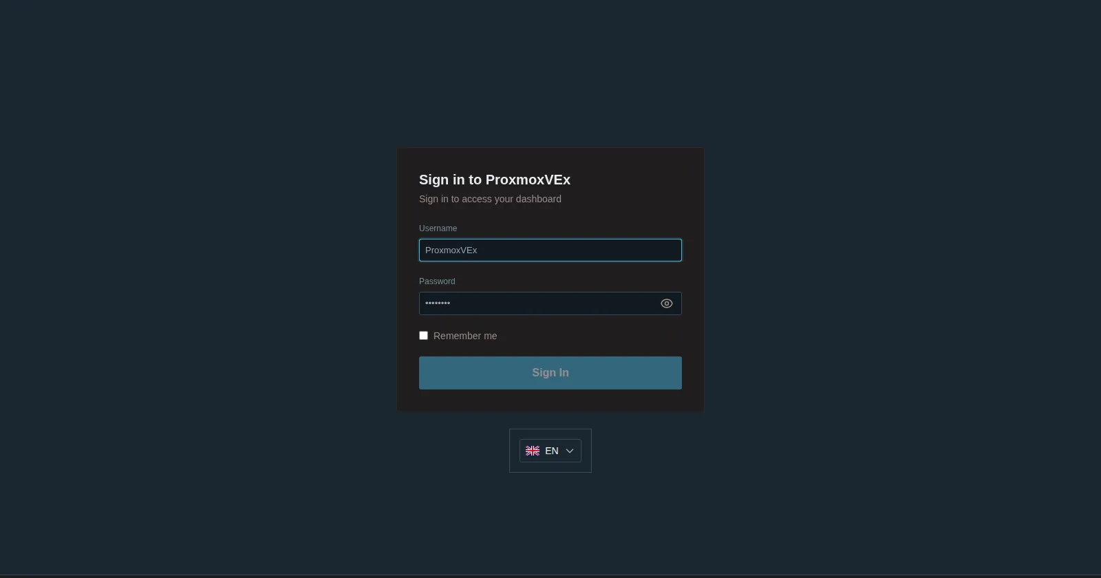 ProxmoxVEx login